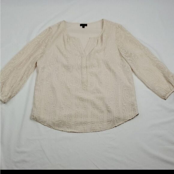 M TALBOTS OFF WINTER WHITE SWISS DOT STYLE 3/4 SLEEVE TOP medium - Picture 1 of 9